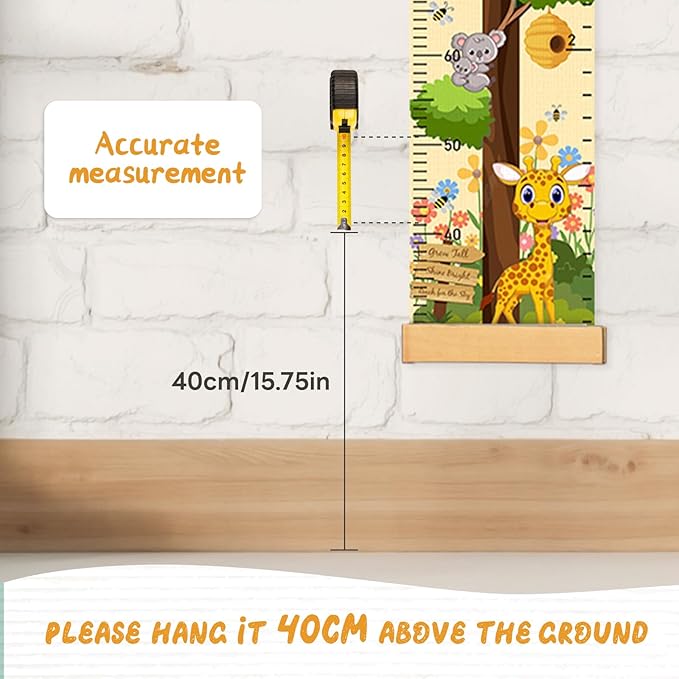 Personalized Name Growth Chart Wall Decor for Kids – Canvas Removable Height Chart Measuring Ruler 59" x 7.9" (Paint Big Trees and Animals)