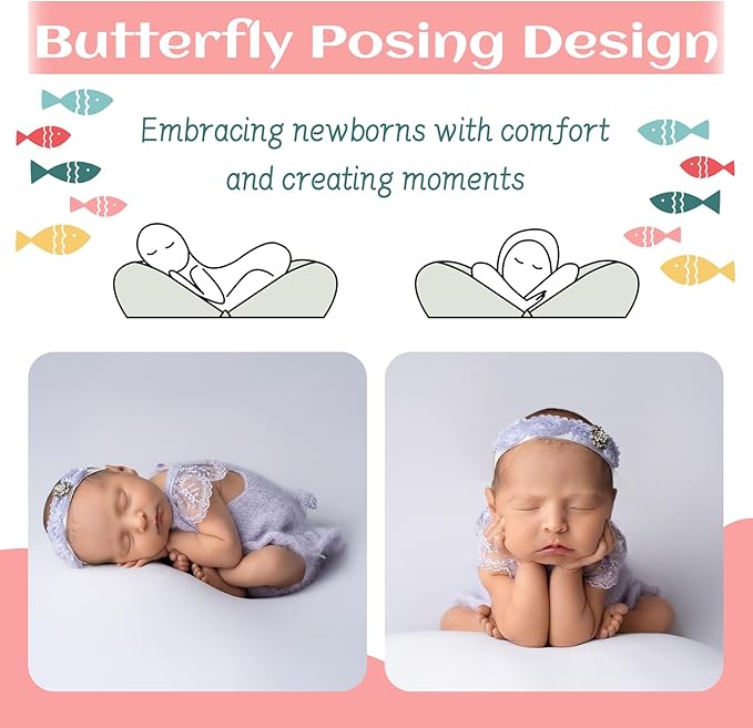 2PC Newborn Photography Butterfly Posing Pillow Basket Filler & Positioner for Babies DIY Newborn Professional Photography Prop White