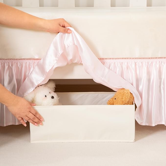 Blush Pink Satin Crib Bed Skirt, 52" x 28" with 14" Drop Silky Soft Baby Crib Skirt for Baby Girls or Boys, Fit for Standard Crib & Toddler Bedding