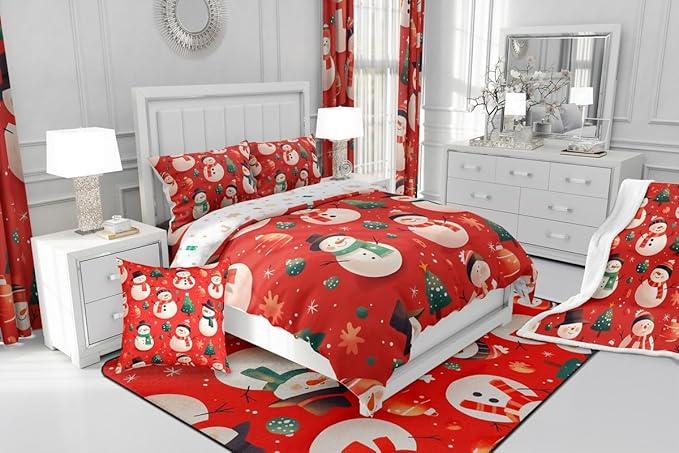 Feelyou Christmas Comforter Set Toddler Size Snowman Bedding Set for Kids Boys Girls Snowflake Duvet Quilt New Year Theme Bedroom Decor Microfiber 2 Pcs with 1 Pillow Cases