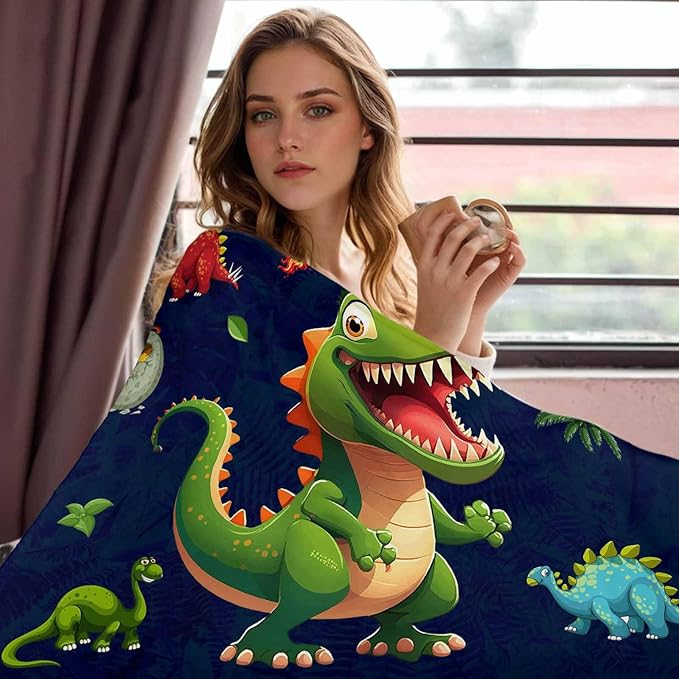 Ship Next Day, Custom Baby Blanket with Name for Boys Girls, Dinosaur Blankets, Personalized Name & Animals Blankets for Kids Teens, Christmas Birthday Gifts for Daughter Son Nephew Niece
