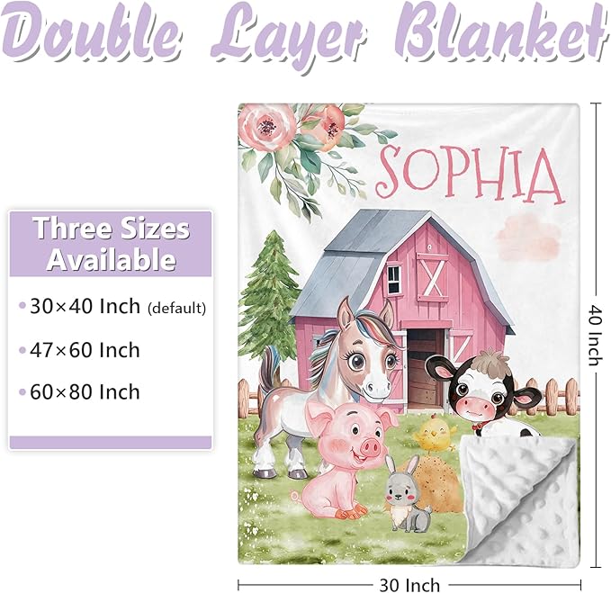 Personalized Baby Crib Bedding Set, 5 Pcs Custom Name Nursery Bedding Set for Girls Boys, Farm Animals Baby Crib Set for Toddlers Infants, Double Layer Bedding Crib Sets Customized Gifts