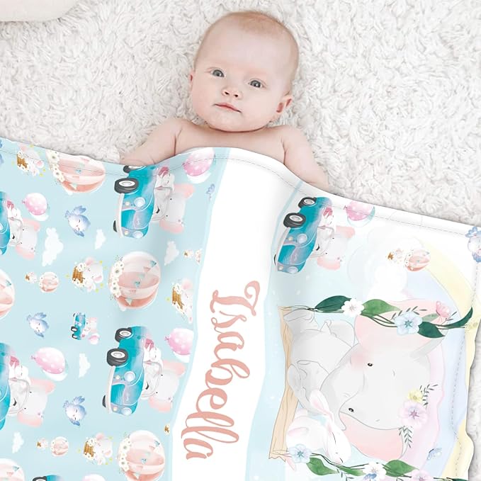 Custom Safari Animals Blanket Gift, Personalized Baby Blanket with Name, Soft Plush Flannel/Sherpa Fleece Throw Blankets for Toddler Kid Teen Boys Girls Color12