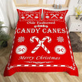 jejeloiu Christmas Bedding Set for Kids Boys Girls Christmas Quote Comforter Cover Set Queen Size Candy Canes Print Duvet Cover Bedroom Decor Xmas Red Bedspread Cover Bedding Collection 3Pcs