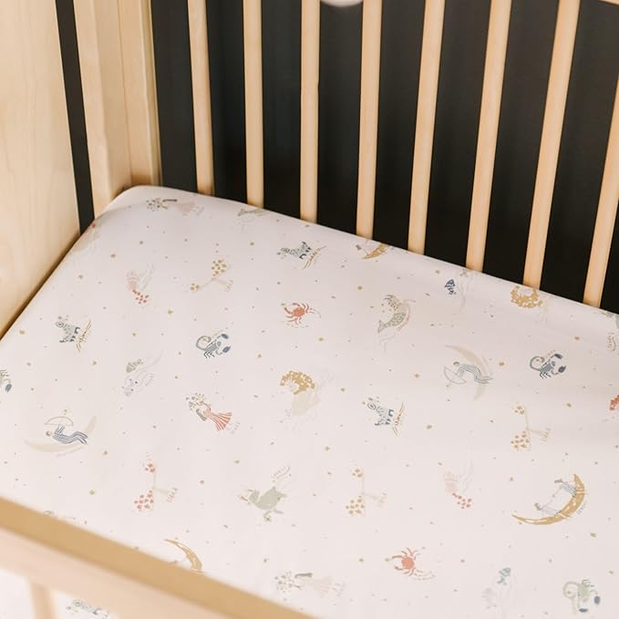 Pehr Crib Sheet, Zodiac | Breathable Brushed Organic Cotton for Soft Sleep | Snug Fit | Reusable Fabric Bag Packaging | Standard Crib Mattresses up to 52”L x 28”W x 8”H