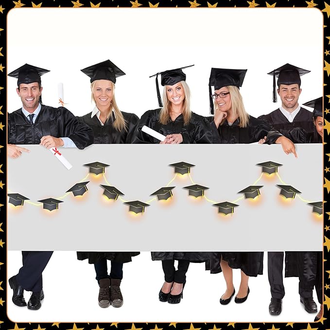 VIHOSE Graduation Decorations Class of 2025 Grad Cap String Lights 20 LED 10 ft Hanging Garland Banners Battery Operated for Wall 2025 Middle School Graduation Gifts Party Supplies