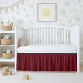 Cottington Lane Burgundy Crib Skirt Dust Ruffle, 100% Natural Cotton, Soft, Durable Nursery Crib Toddler Bedding Skirt for Baby Girls or Boys, Fits Standard Cribs 28" x 52" with 14" Drop