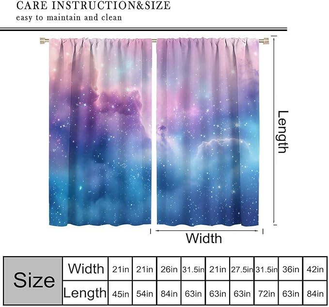 Starry Sky Galaxy Curtains, Outer Space Glitter Dreamy Gradient Romantic Blackout Window Curtains Drapes for Kids Girls Boys Adults Bedroom Nursery 72" W X 63" L