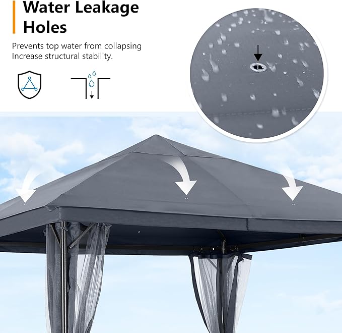 ABCCANOPY Outdoor Patio Gazebo 11x11 - Single Roof Canopy with Mosquito Netting for Backyard, Deck, Garden, Lawn, Dark Gray