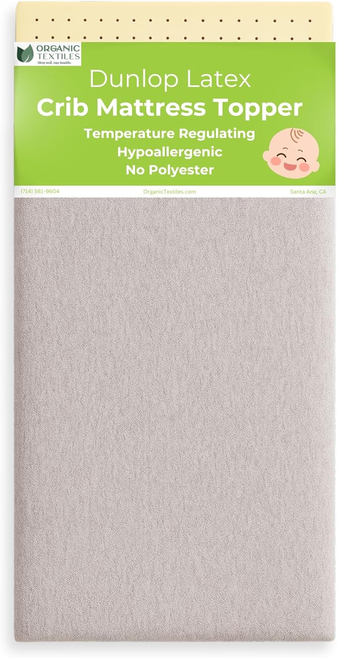 ORGANIC TEXTILES Organic Baby Mattress Topper with Heather Grey Cover - GOLS/GOTS Certified - Breathable, Hypoallergenic, 3" Cradle (36"x18")
