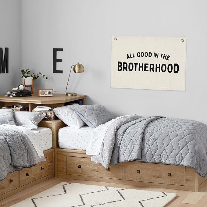Boy Nursery Decor, Playroom Wall Decor, Brotherhood Canvas Banner Wall Hanging Flag for Nursery Classroom Playroom Kids Room, Playroom Essentials