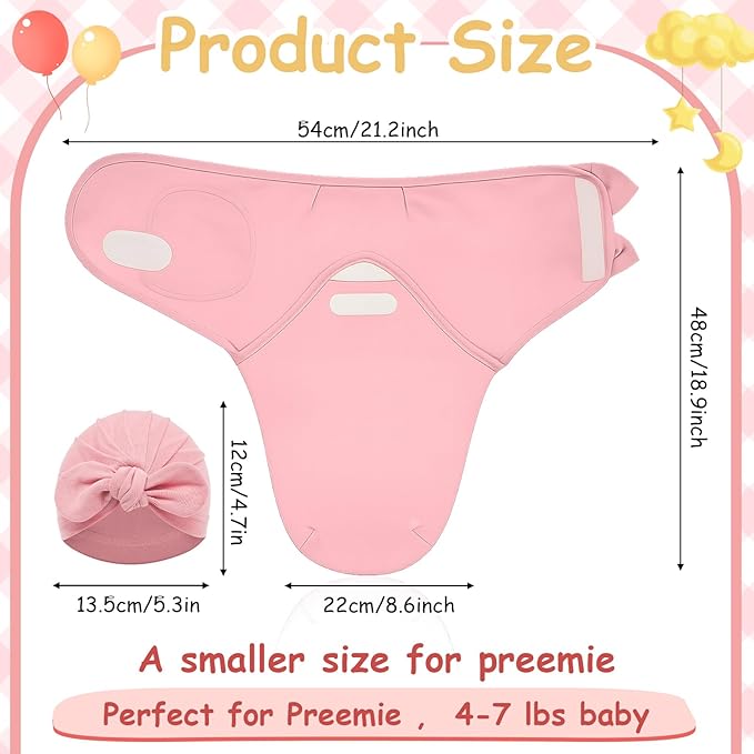 Ramede 6 Pack Preemie Swaddle Blanket with Hats Sleep Swaddle for Baby Boy Girl Preemie Newborn Sacks Soft Cotton Wearable (Rosette,Light Color)