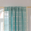 Deeprove Green Boho Curtains 84 Inches Long for Bedroom Nursery Room, Cotton Linen Teal Plaids Embroidery Semi Blackout Bohemian Window Treatment Grids Drape Tassels, 1 Panel W52 x L84, Aqua
