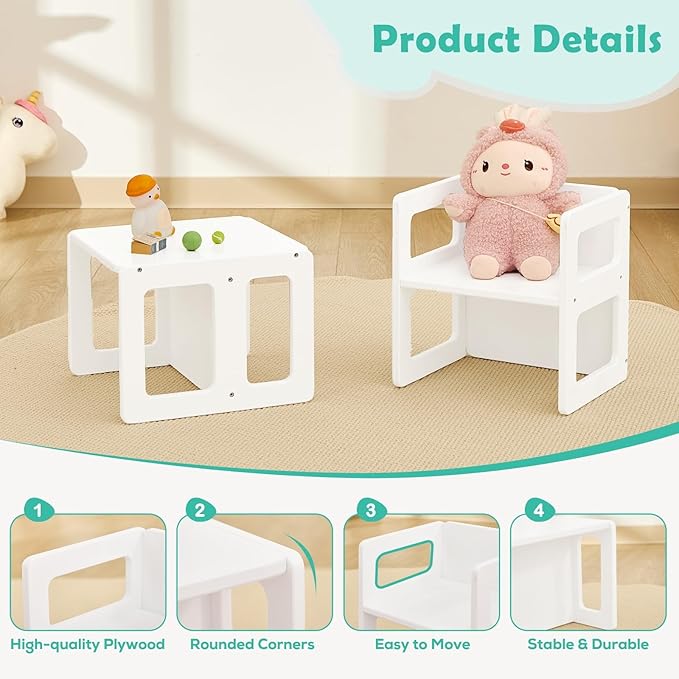 FUNLIO Height Adjustable Montessori Weaning Chair for Age 1-3, Quality Solid Wooden Chair, for Eating/Reading/Playing,Montessori Furniture with CPC Certified - White（2pcs）