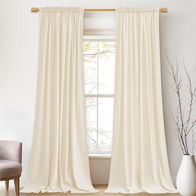 StangH Ivory White Curtains 102 inches Long Super Soft Velvet Light Dimming Privacy Protect Window Drapes for Nursery Kids Bedroom/Baby Playroom, W52 x L102, 2 Panels