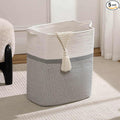 Tall Laundry Basket With Handles,Woven Cotton Rope Big Laundry Hamper Sorters,Versatile Storage for Dirty Clothes,Baby Toys,and Blankets in Bathroom, Nursery,and Living Room (White/Gray, 50L)