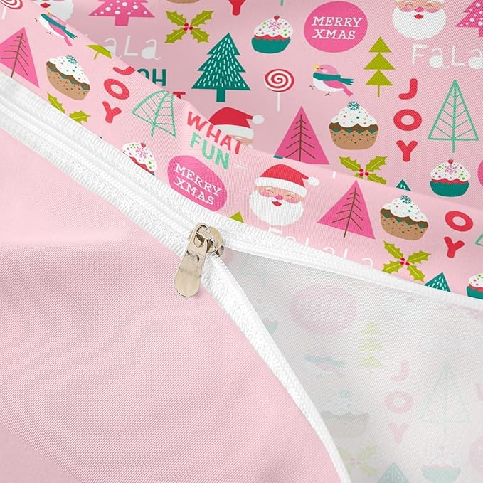 Feelyou Christmas Kids Bedding Set Cartoon Santa Claus Duvet Cover for Boys Children Teens Bedroom Decor Christmas Tree Comforter Cover Set Xmas Theme Bedspread Cover King Size with 2 Pillow Case