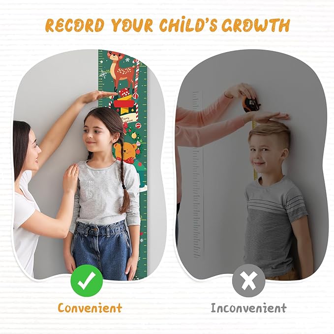 Canvas Height Chart Ruler Removable Hanging Wall Ruler Measurement Chart for Home Decoration, Waterproof Measuring Board, Foldable（Christmas Deer）
