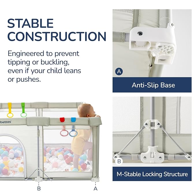 Foldable Baby Playpen,Portable Playpen for Babies and Toddler,50 * 50 Inch Kids Travel Play Pen with 4 Handlers,Carry Bag,Baby Play Yard for Indoor&Outdoor,Beige