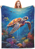Sea Turtle Blanket Turtles Shell Ocean Flannel Throw Blankets for Home Decor Couch Bed Sofa Soft Fuzzy Lightweight Gifts 80x60 Inches