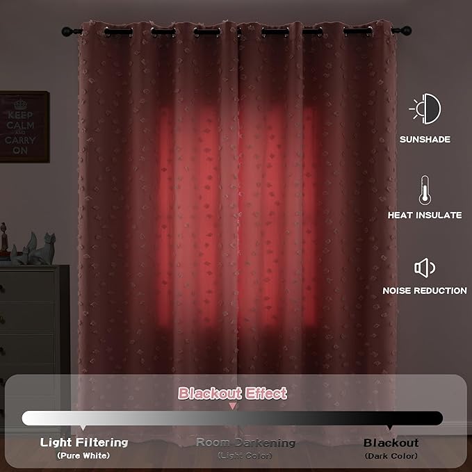 MYSKY HOME Double Layer Curtains for Girls Bedroom Kids Curtain Pink Pom Pom Sheer Window Curtains 2 Panels Pink Curtains Grommet Room Darkening Solid Nursery Curtains 63 Inches Length, W52 X L63