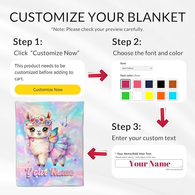 Personalized Alpaca Blanket - Soft Flannel Throw for Llama Lovers - Kids Throw Blankets for Chair, Office