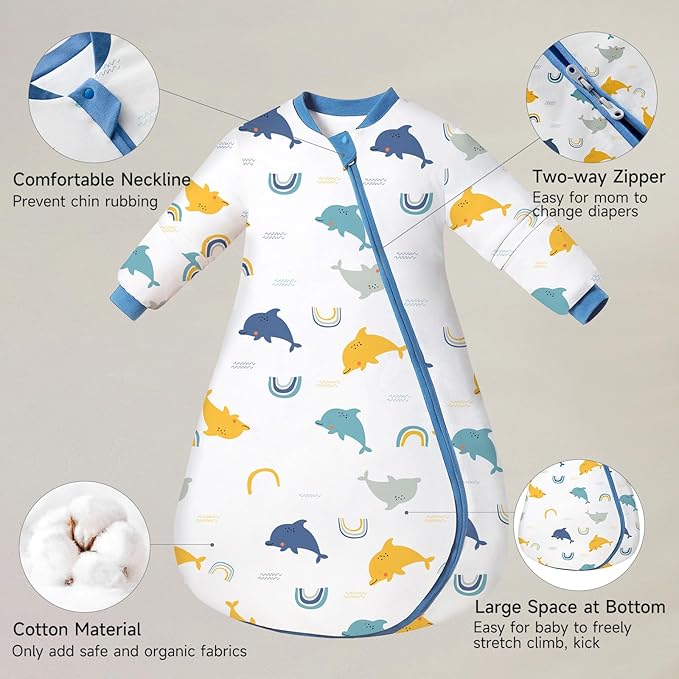 Baby Sleep Sack with Removable Sleeves, Breathable Wearable Blanket for Newborn & Toddler 6-36 Months, Cute Print