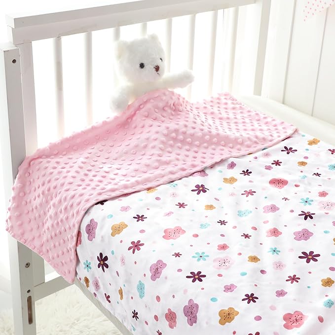 Pea Pod Baby Girls Blanket Soft Floral Minky Blanket for Newborn, 30'' x 40'' Double Layer Design, Dotted Backing Warm Baby Quilt Crib Blanket for Nursery/Stroller/Toddler Bed/Baby Car Seat