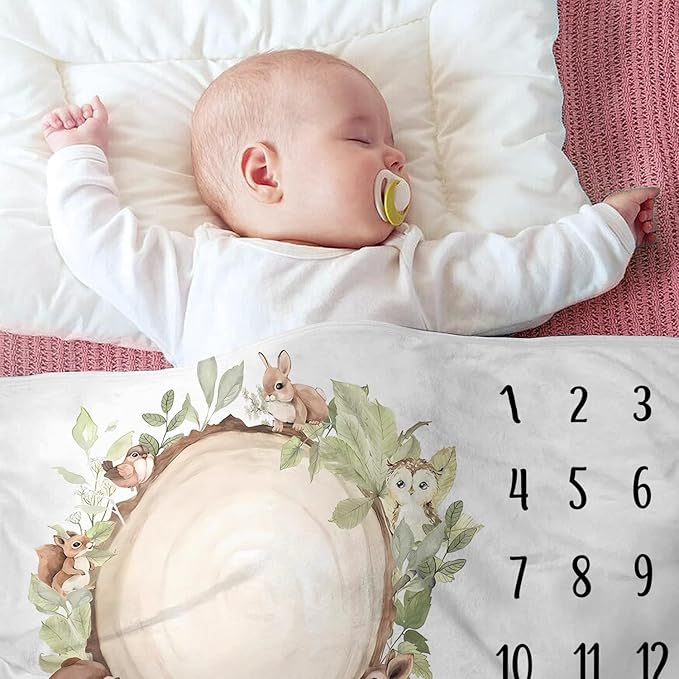 OLIVE OLIVIA Cartoon Baby Monthly Milestone Blanket, First 12 Months Baby Milestone Blanket for Baby Girls, Baby boy Blankets, Perfect Baby Blanket Gifts with Pentagram Frame, 50"x60"