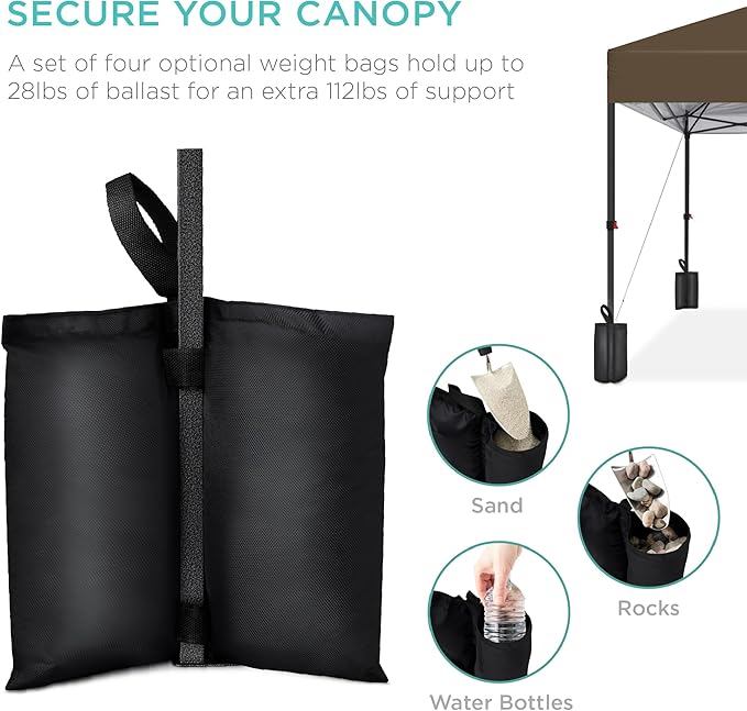 Best Choice Products 12x12ft 1-Person Setup Pop Up Canopy Tent Instant Portable Shelter w/ 1-Button Push, Case, 4 Weight Bags - Brown
