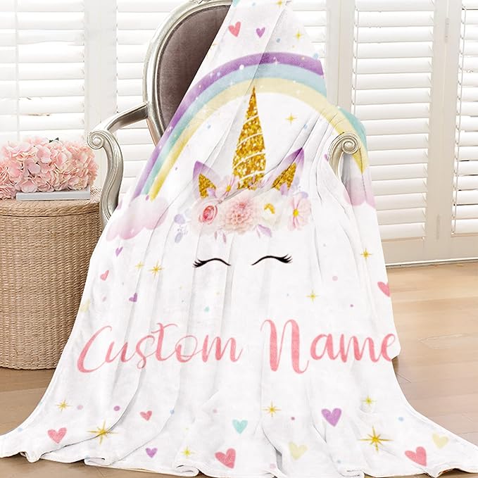 Custom Horse Blanket with Name for Girl, Personalized Name Blanket for Kids, Soft Flannel Pink Toddler Blanket Customized Gift for Birthday Christmas Baby Shower Children Day 40x50in