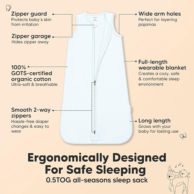 2-Pack Baby Sleep Sacks, Zipper Wearable Blanket - 0.5TOG Organic Cotton, Lightweight, Soft Cozy Toddler Sleeping Sack 6-12 months, Easy to Wear Large Newborn Transition Swaddles Sleepsacks (Glacier)