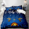 LUVIVIHOME 3PCS Christmas Duvet Cover Full Bedding Set, Navy Blue Duvet Cover, Galaxy Oh Holy Night Nativity Scene Angel Winter Holiday Xmas Christmas Comforter Cover, Bed in a Bag, 2 Pillow Cases