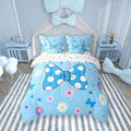 7 Pieces Blue Bowknot Kids Comforter Set King,Daisy Flowers Geometric Dot Patchwork Bedding Set,Star Bow Tie Princess Cute Dreamy（Comforter+Fitted+Flat Sheet+2 Pillowcases+2 Throw Pillow Covers）