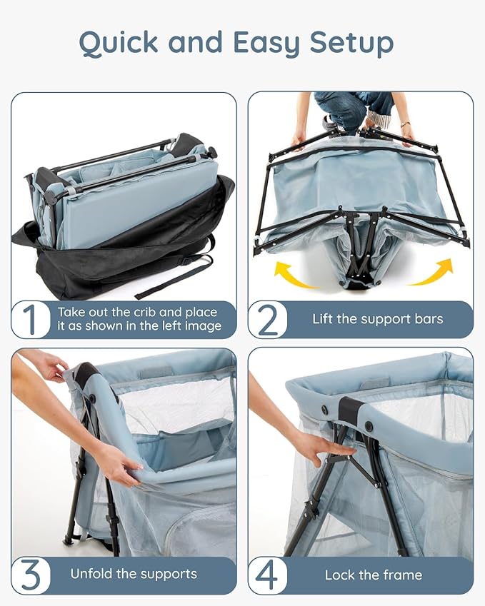 Lilian&Gema 2-in-1 Travel Crib, Portable & Foldable Crib with Backpack, Lightweight Baby Travel Playpen with Thick Mattress for Babies & Toddlers, Baby Travel Essential