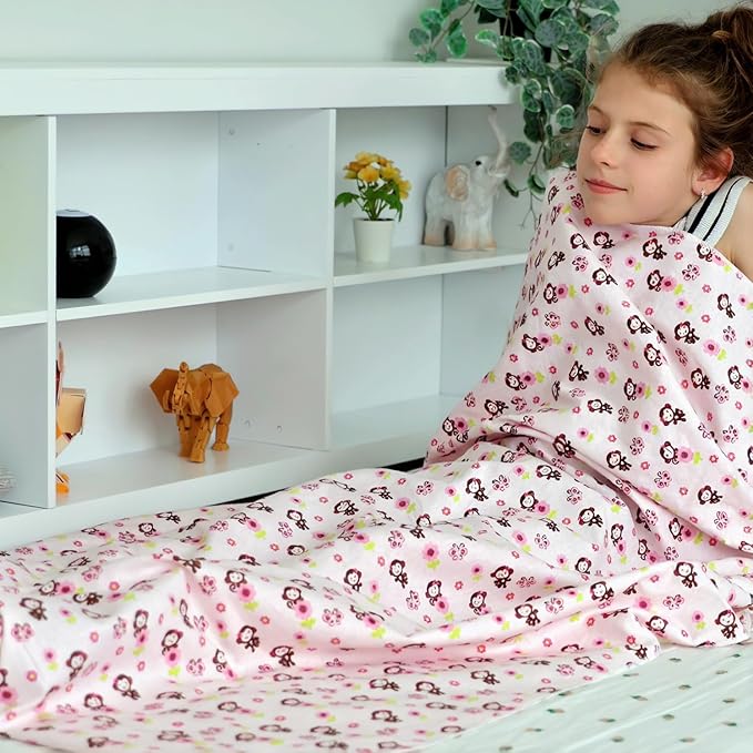 Kids Throw Blanket – Soft Cotton Toddler Blanket with Floral Monkey & Butterfly Pattern, Lightweight Breathable Bed Throw with Stitched Edges, 40 x 60 in (101.6 x 152.4 cm)