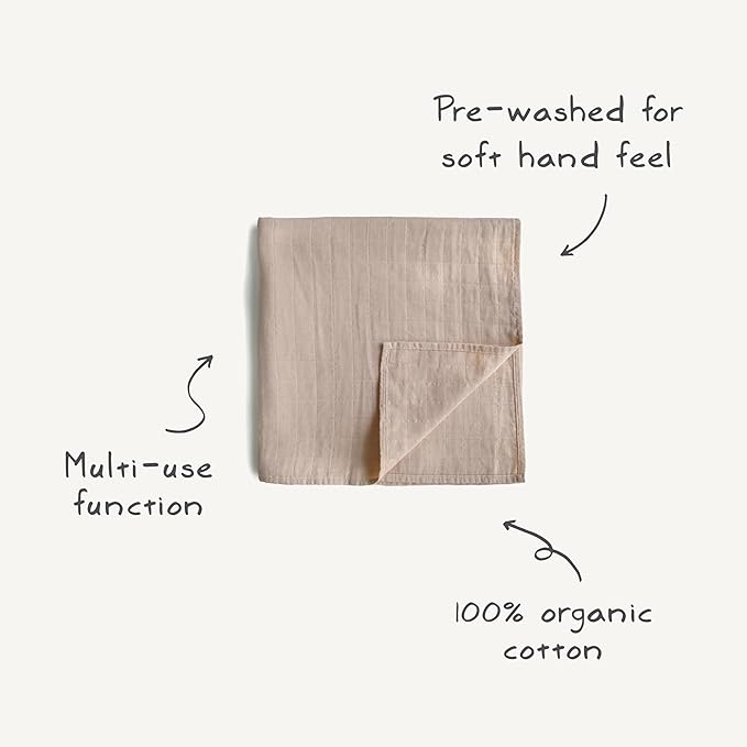 mushie Muslin Baby Swaddle Blanket | 100% Organic Cotton (Whales)