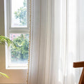 Deeprove White Boho Curtains 102 inch Extra Long for Bohemian Farmhouse House Decoration, Sheer Window Treatment, Privacy Embroidery Drape for Bedroom Living Room Doorway, 1 Panel W52 x L102