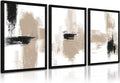Beige Abstract Wall Art Painting Set of 3 Neutral Canvas Wall Art Prints Black Beige Modern Wall Decor Minimalist Art Pictures Abstract Modern Artwork for Room Bedroom 12x16 Inch Wood Framed