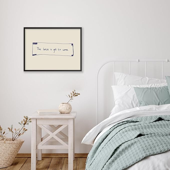 The Best Is Yet To Come Wall Art Blue and White Inspirational Affirmations Quotes Poster 24x36 inch Black Framed Funky Minimalist Horizontal Canvas Prints for Living Room Dorm Wall Decor