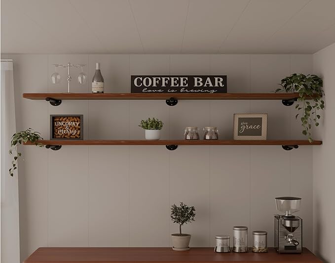 IEO Floating Shelves for Wall Shelf 72 inches Long 11.8" Extra Width Farmhouse Bathroom Decor Bedroom Kitchen Shelves Living Room Wall Mounted Set of 2, Rustic Brown Soild Wood