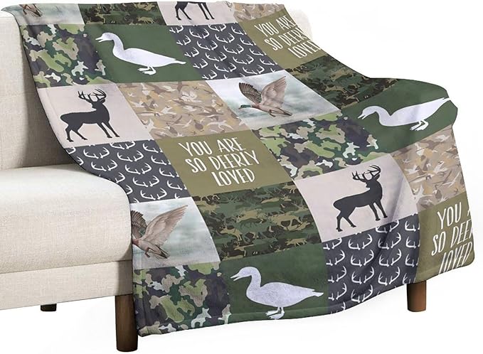 Hunting Blanket for Women Men Adults - Deer Duck Throw Blanket - Gifts for Hunting Lovers - Soft Warm Cozy Fleece Blanket for Couch Sofa Bed 50"x60"