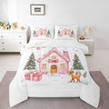 Feelyou Gingerbread House Bedding Set Soft for Boys Girls, Christmas Tree Comforter Set King Size Reindeer Duvet Quilt Microfiber Snowflake Bedroom Decor Holiday Scene 3 Pcs with 2 Pillow Cases