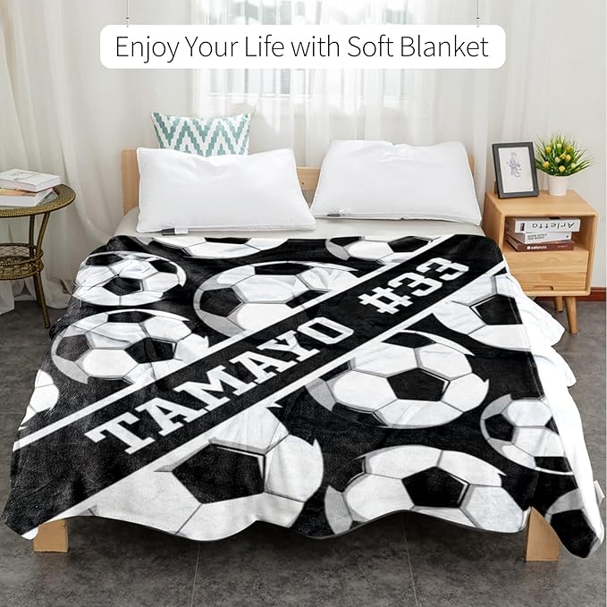 Custom Kids Soft Blanket: Personalized Gift for Soccer Football Basketball Softball Lovers Name and Number - Flannel Toddler Bed Blankets (40X50inch)
