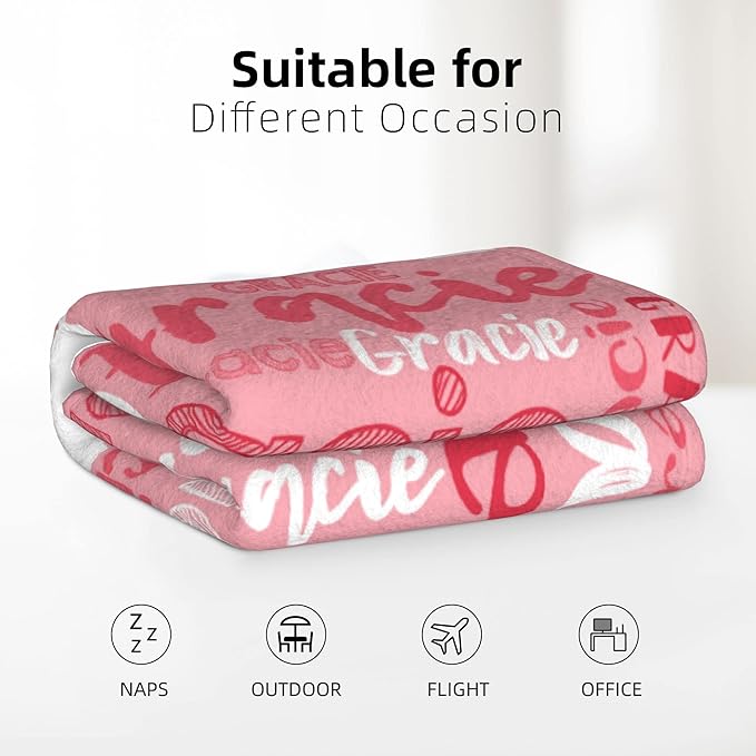 Dr.TOUGH Personalized Blankets with Name Customized Baby Blankets for Girls Boys Adults Monogrammed Blankets and Throws Christmas Birthday Mothers Fathers Valentines Day Gift (Light Pink,60''×80'')