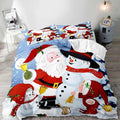 LUVIVIHOME 3PCS Christmas Duvet Cover Full Bedding Set, Boys Girls Kids Bedding, Cartoon Cute Snowman Santa Claus Winter Holiday New Year Xmas Christmas Comforter Bedspread Quilt Cover, 2 Pillow Cases