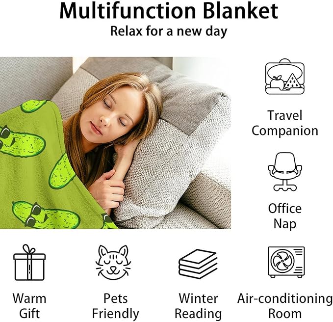 Pickle Throw Blanket for Baby - 30x40 Inches Lap Size - Soft Fluffy Cozy Blankets Gift - Green Funny Blanket Throws for Couch, Work
