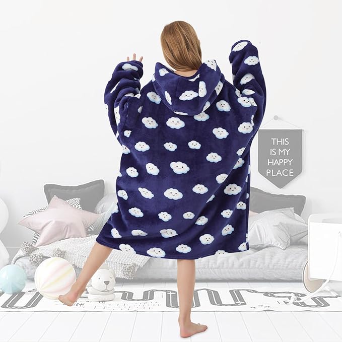 Fiosnow White Cloud Blanket Hoodies for Kids 6-13YR Oversize Wearable Blanket Hoodies for Boys Girls Teens