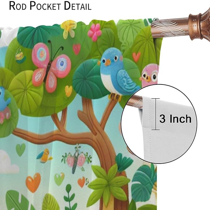 Cartoon Animals Curtain Jungle Forest Elephant Lion Butterfly Floral Print Curtains for Kids Boys Girls Nursery Baby Bedroom Playroom Home Decor Window Drapes 42" W X 63" L