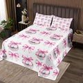 Cartoon Bowknot Kid Bedspread King Size,Bow Tie Butterfly Knot Princess Coverlet Set,Girls Women Room Decor,Western Cowgirl Disco Ball Retro Quilted Coverlet,Pink White Bedding Quilt,2 Pillowcases